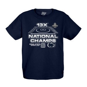 navy youth short sleeve t-shirt 13x National Champs Penn State Wrestling 2025